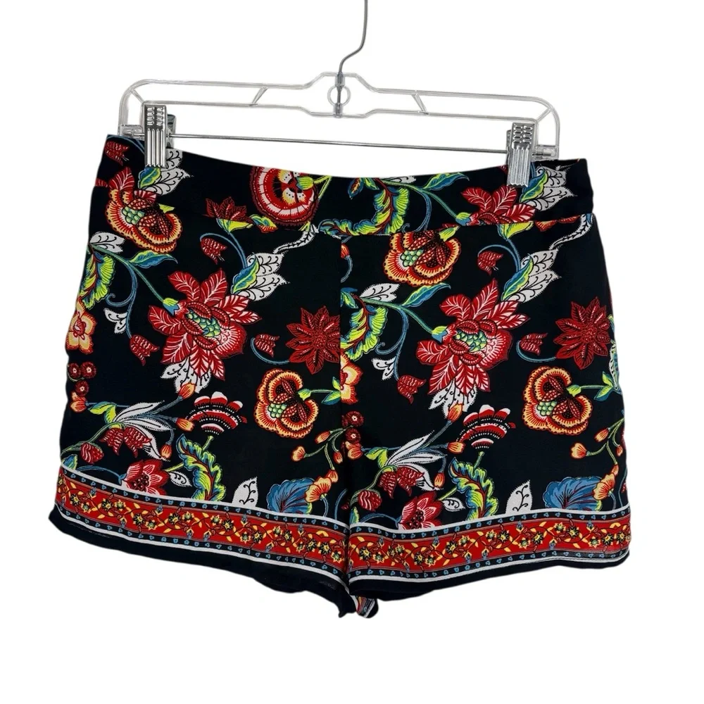 By & By Floral Boho Shorts Black Print Festival Summer Pull On Lightweight